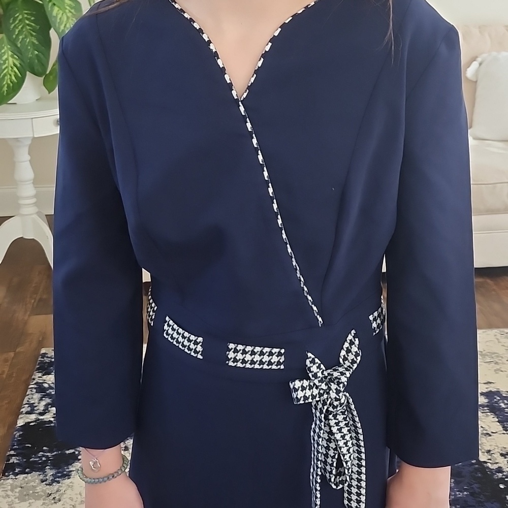 LAFILAZZI OF ITALY NAVY BLUE & WHITE ALINE DRESS SIZE 36 (XSMALL) $MSRP 260 - Picture 5 of 16